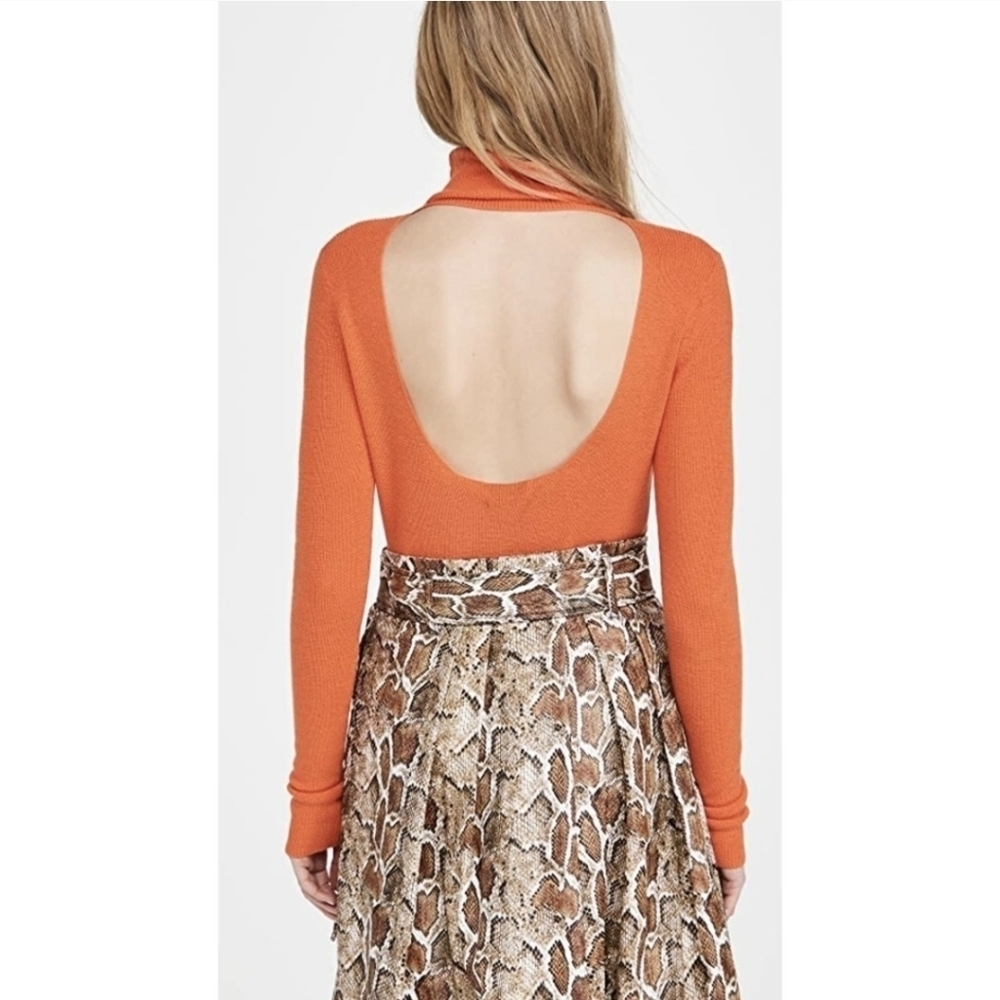 Ganni Open Back Rollneck Sweater in Flame Orange XS Lightweight  Spring